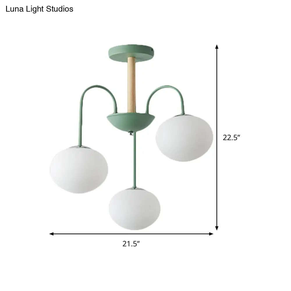 Contemporary Dome White Glass Chandelier - 3/5 Lights Gray/Green Suspension Light