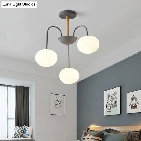 Contemporary White Glass Chandelier With Gray/Green Suspension Light - 3/5 Lights