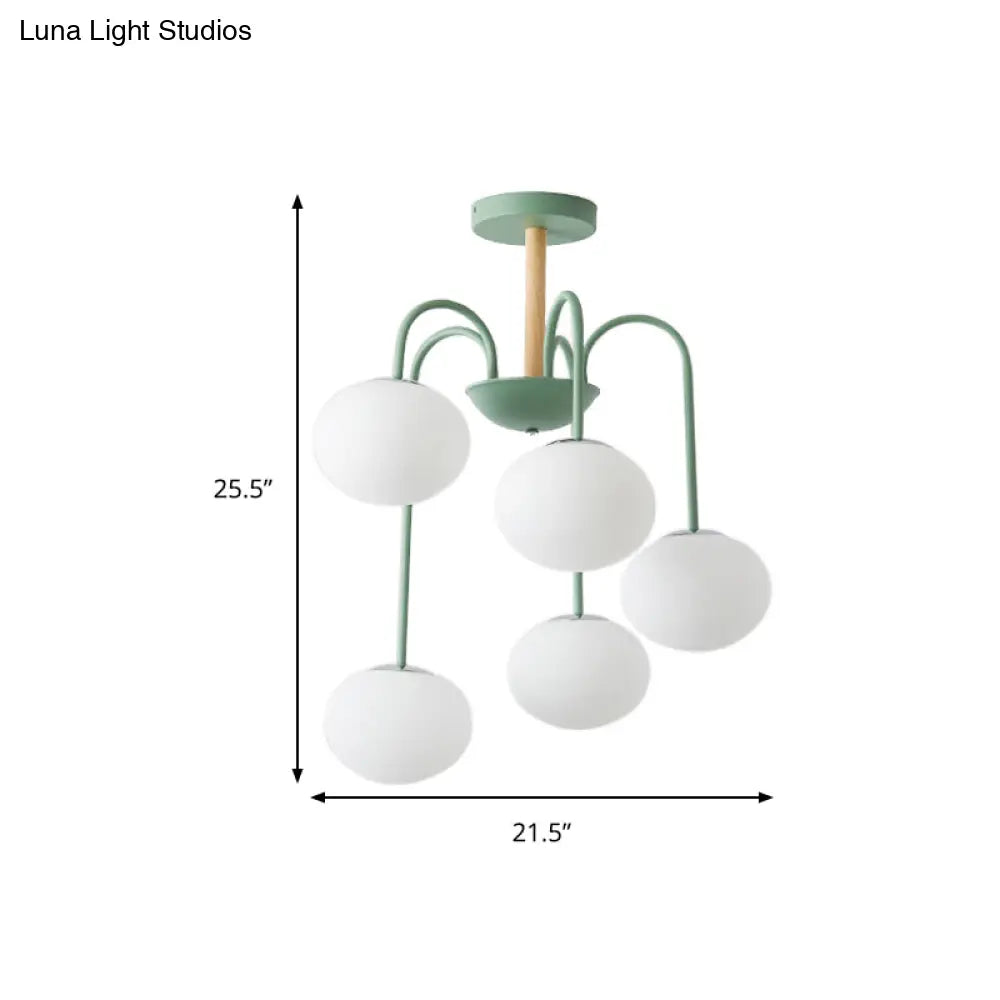 Contemporary Dome White Glass Chandelier - 3/5 Lights Gray/Green Suspension Light