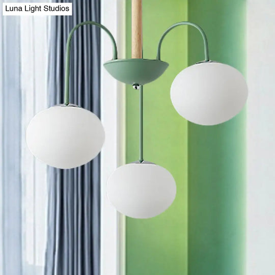 Contemporary White Glass Chandelier With Gray/Green Suspension Light - 3/5 Lights