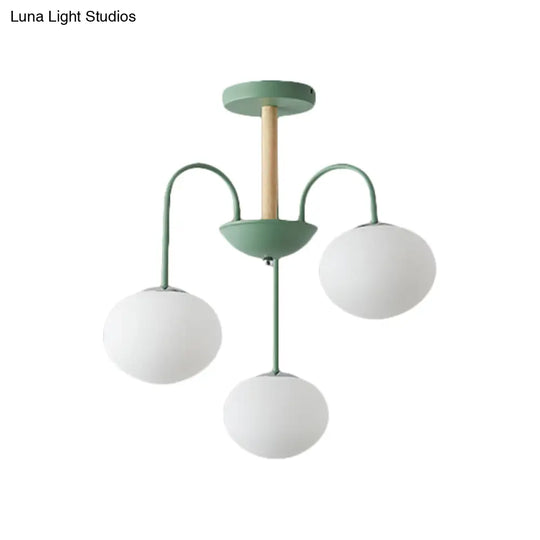 Contemporary Dome White Glass Chandelier - 3/5 Lights Gray/Green Suspension Light