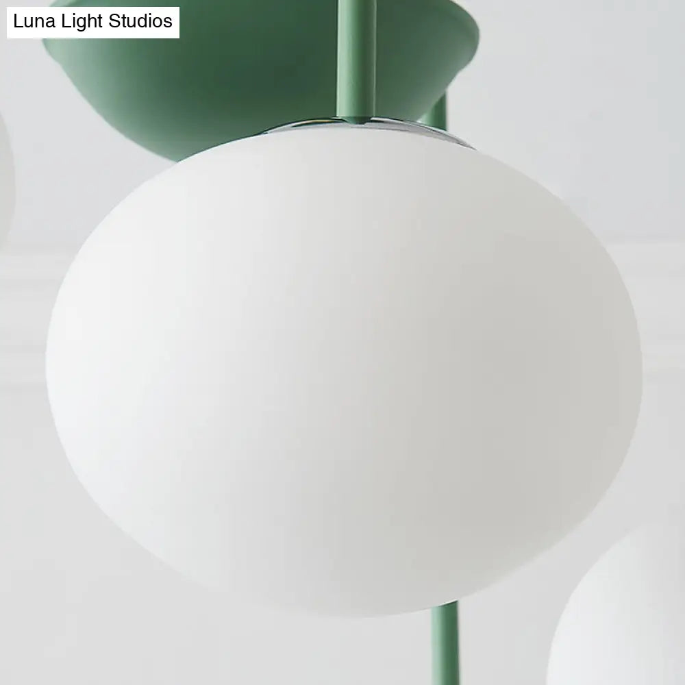 Contemporary White Glass Chandelier With Gray/Green Suspension Light - 3/5 Lights