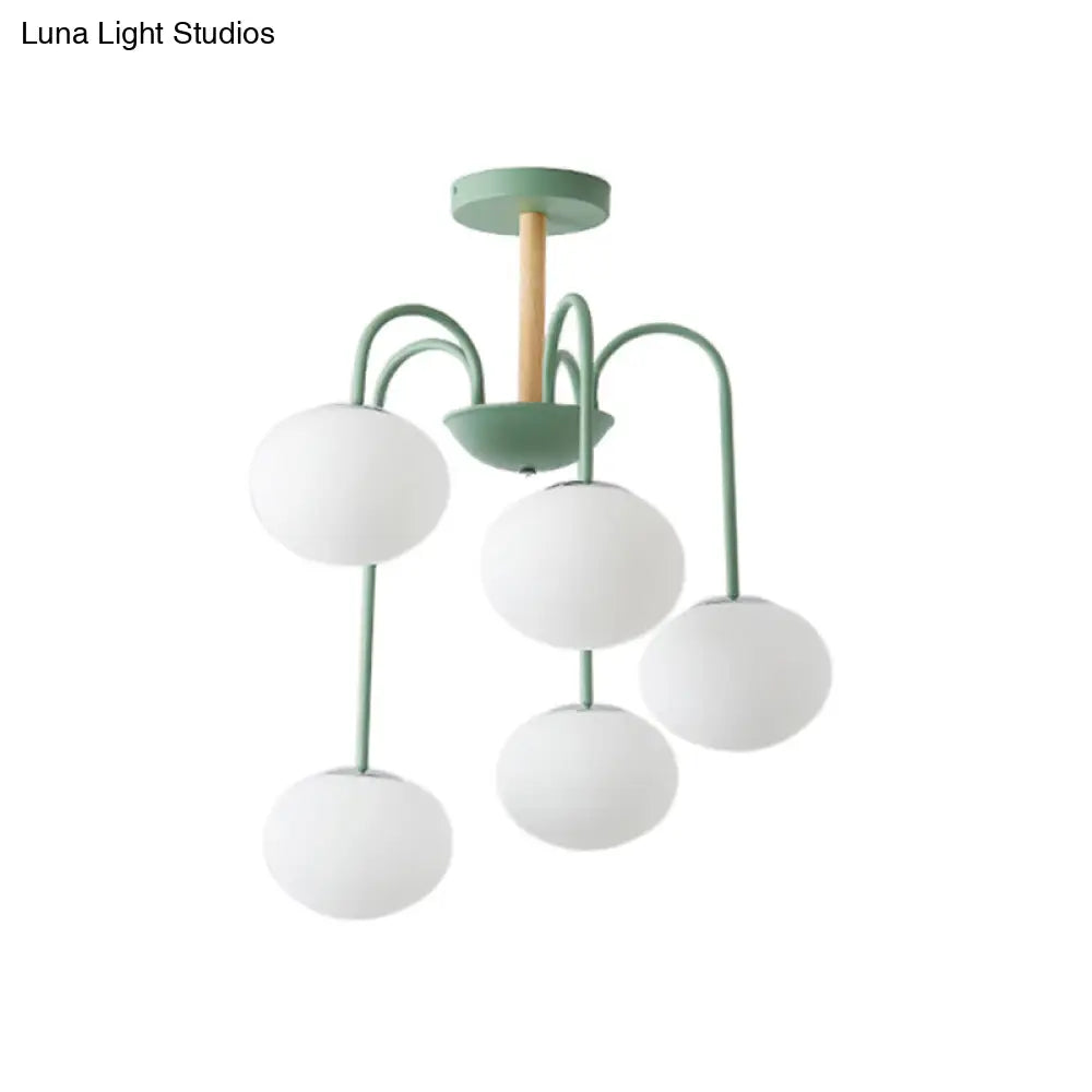 Contemporary Dome White Glass Chandelier - 3/5 Lights Gray/Green Suspension Light