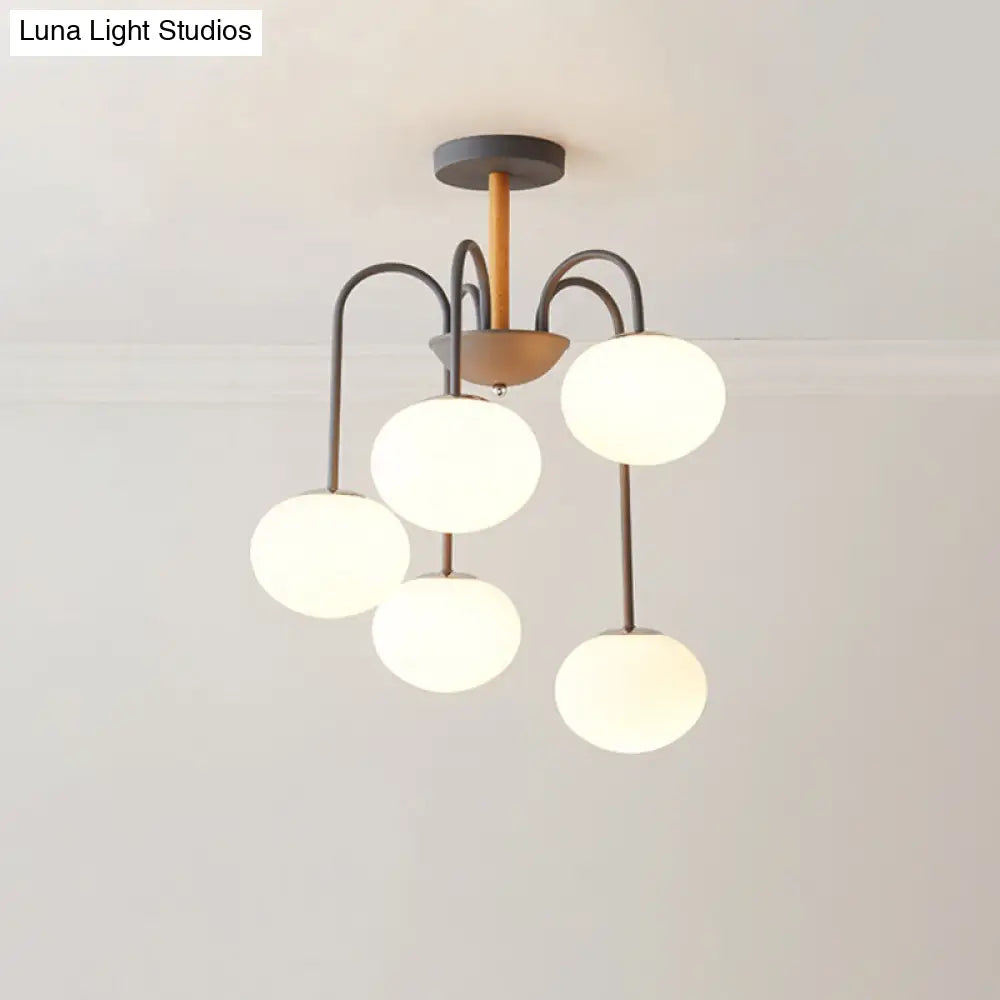 Contemporary White Glass Chandelier With Gray/Green Suspension Light - 3/5 Lights