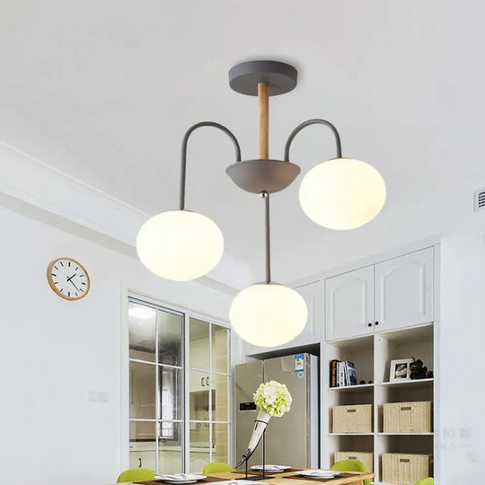 Contemporary Dome White Glass Chandelier - 3/5 Lights Gray/Green Suspension Light 3 / Grey