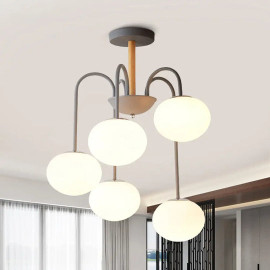 Contemporary Dome White Glass Chandelier - 3/5 Lights Gray/Green Suspension Light 5 / Grey