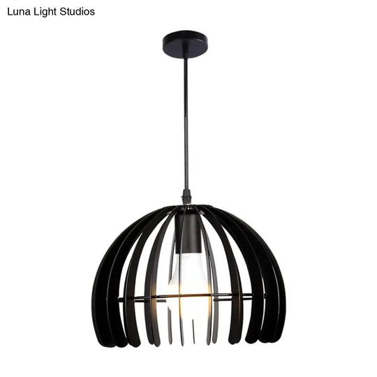Contemporary Domed Cage Hanging Lamp Kit For Living Room - Metal Single Bulb Suspension Pendant In