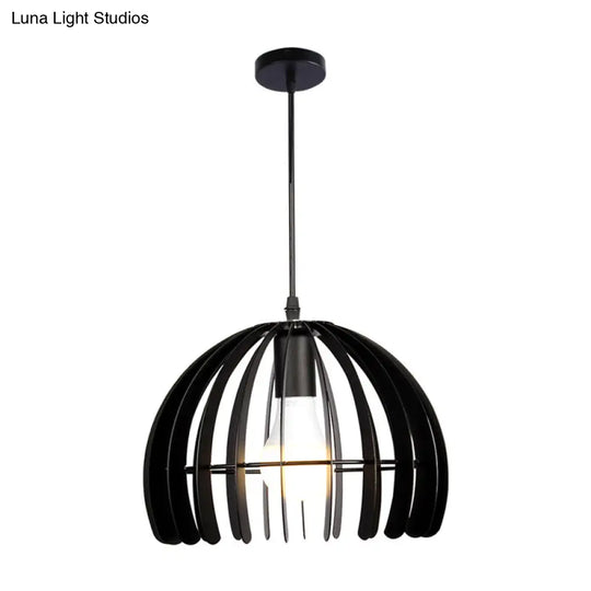 Contemporary Metal Domed Cage Living Room Pendant Lamp Kit - Single Bulb Suspension In Black/White