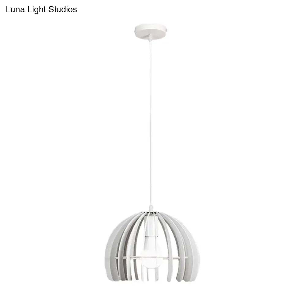 Contemporary Domed Cage Hanging Lamp Kit For Living Room - Metal Single Bulb Suspension Pendant In