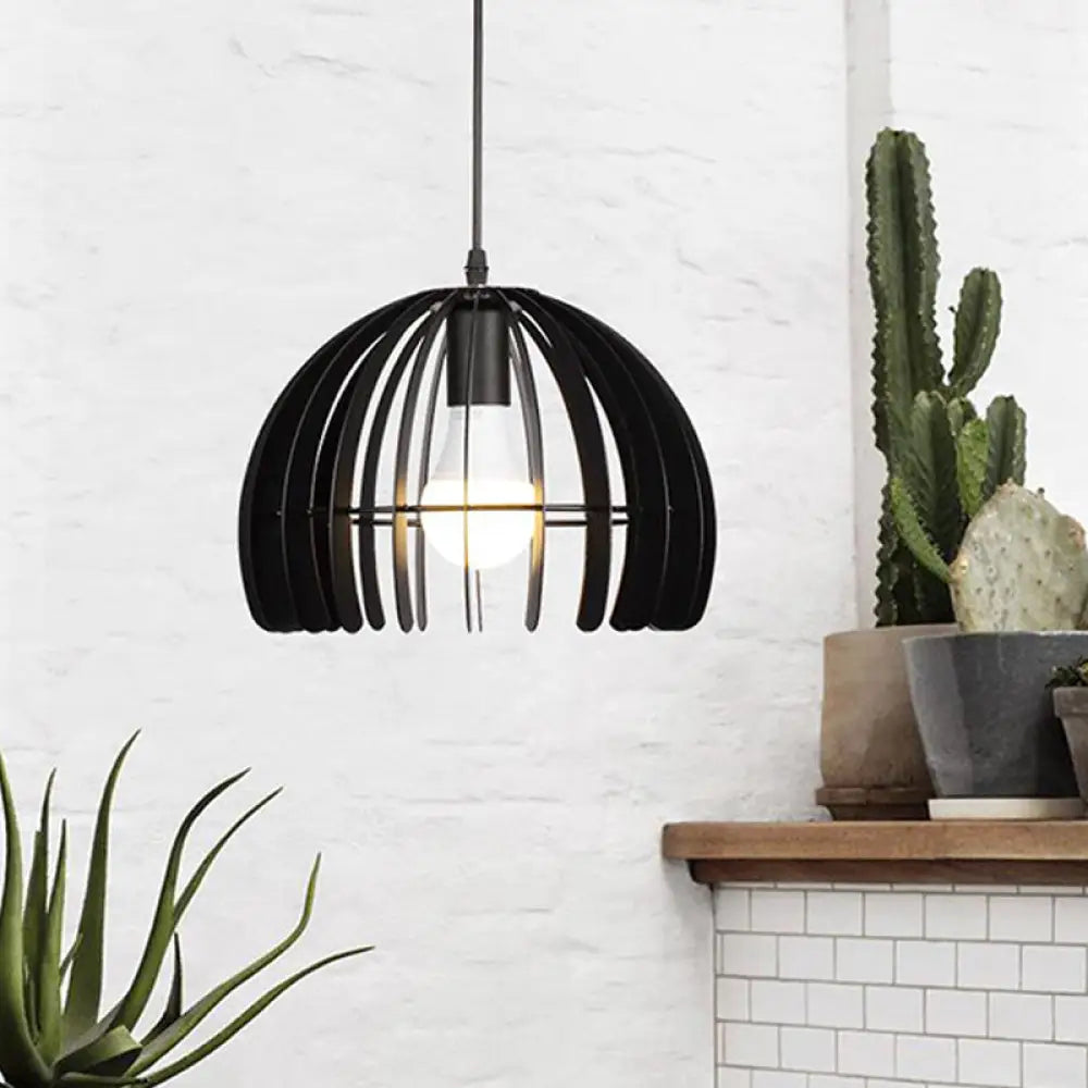 Contemporary Domed Cage Hanging Lamp Kit For Living Room - Metal Single Bulb Suspension Pendant In