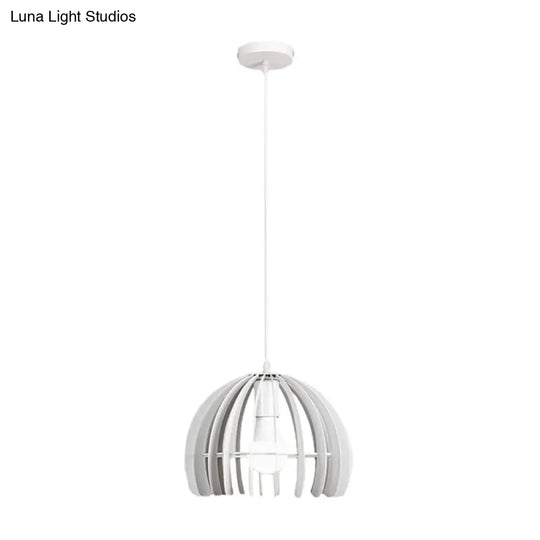 Contemporary Metal Domed Cage Living Room Pendant Lamp Kit - Single Bulb Suspension In Black/White