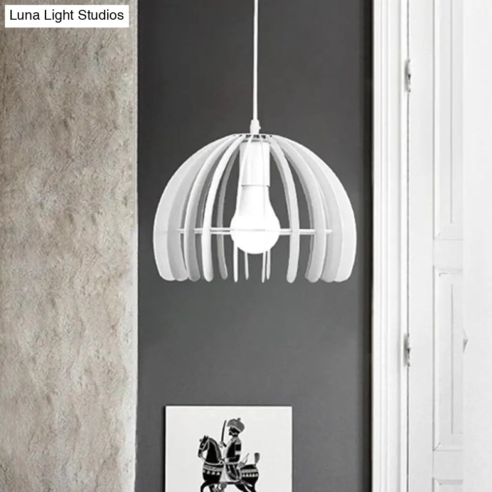 Contemporary Metal Domed Cage Living Room Pendant Lamp Kit - Single Bulb Suspension In Black/White