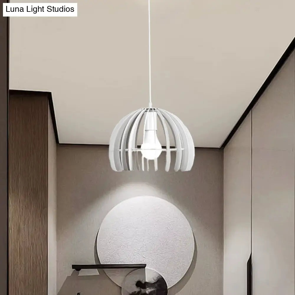 Contemporary Metal Domed Cage Living Room Pendant Lamp Kit - Single Bulb Suspension In Black/White