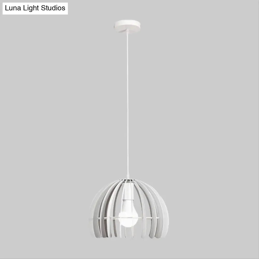 Contemporary Domed Cage Hanging Lamp Kit For Living Room - Metal Single Bulb Suspension Pendant In