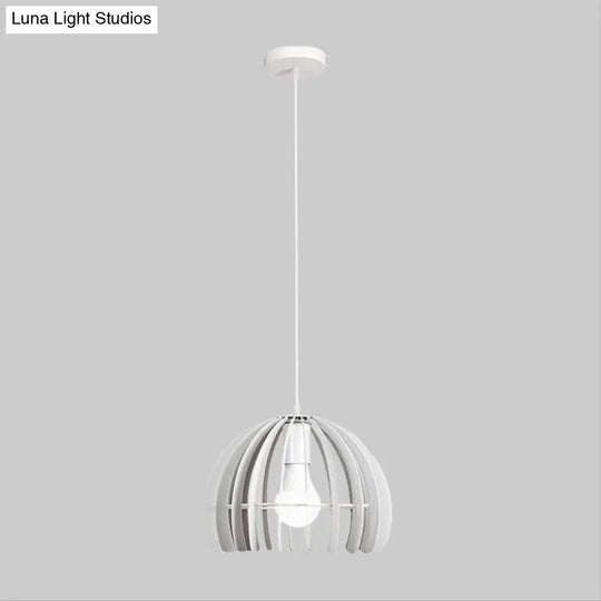 Contemporary Domed Cage Hanging Lamp Kit For Living Room - Metal Single Bulb Suspension Pendant In