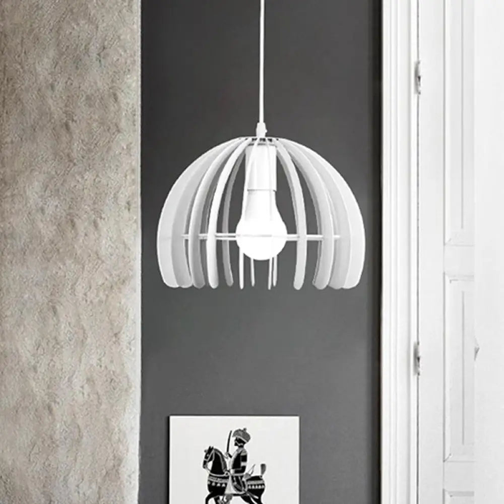 Contemporary Domed Cage Hanging Lamp Kit For Living Room - Metal Single Bulb Suspension Pendant In