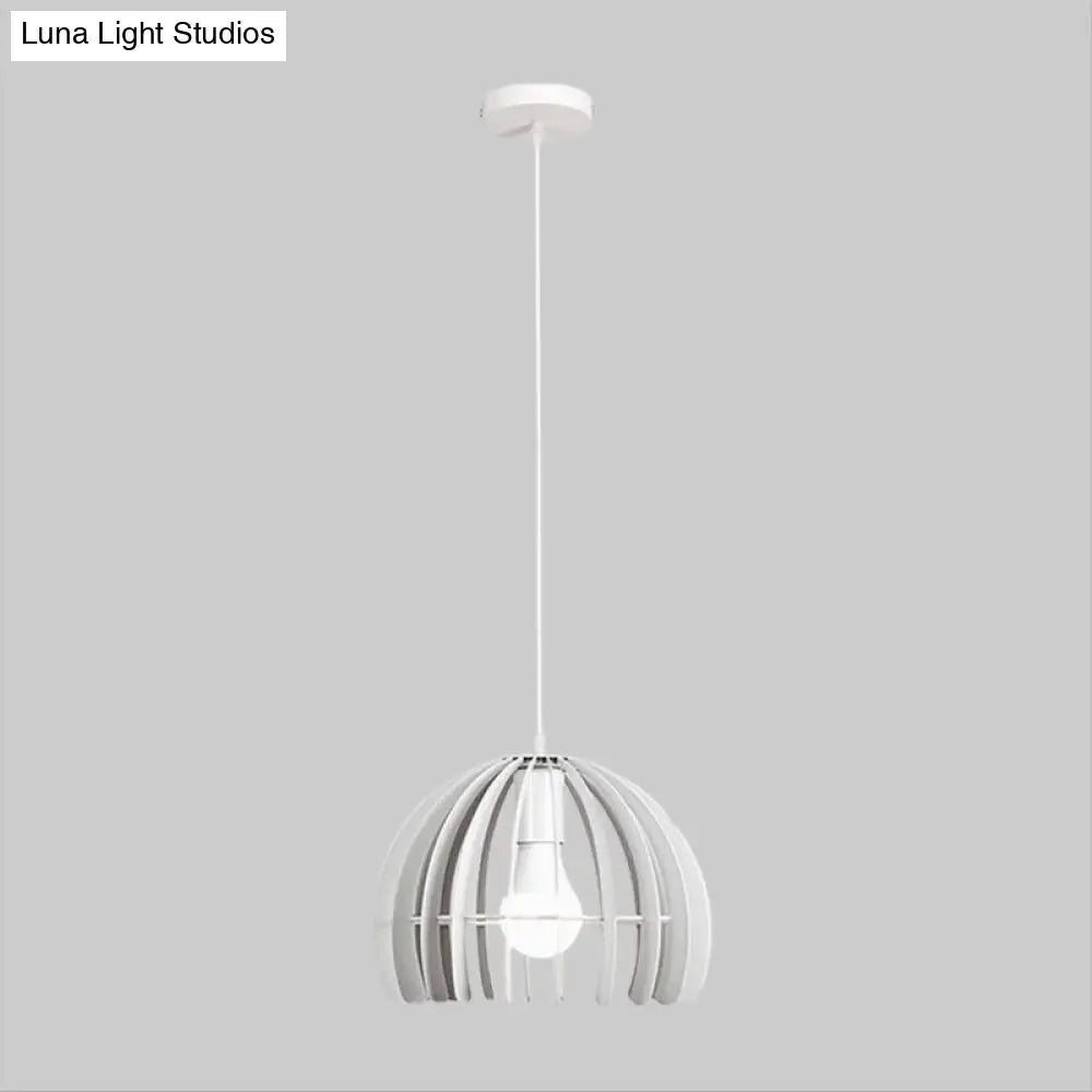 Contemporary Metal Domed Cage Living Room Pendant Lamp Kit - Single Bulb Suspension In Black/White