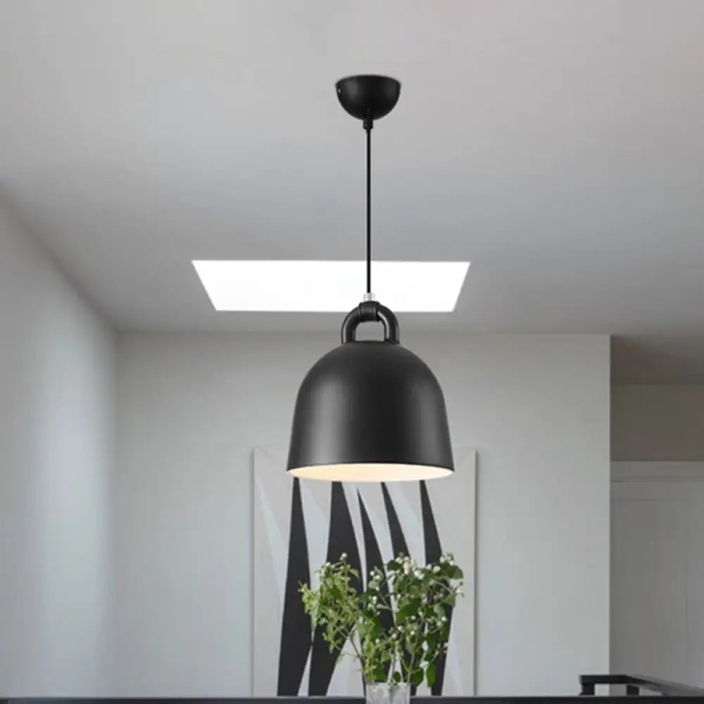 Contemporary Domed Pendant Lamp: Metal 1 Light Black Suspension Lighting For Dining Room