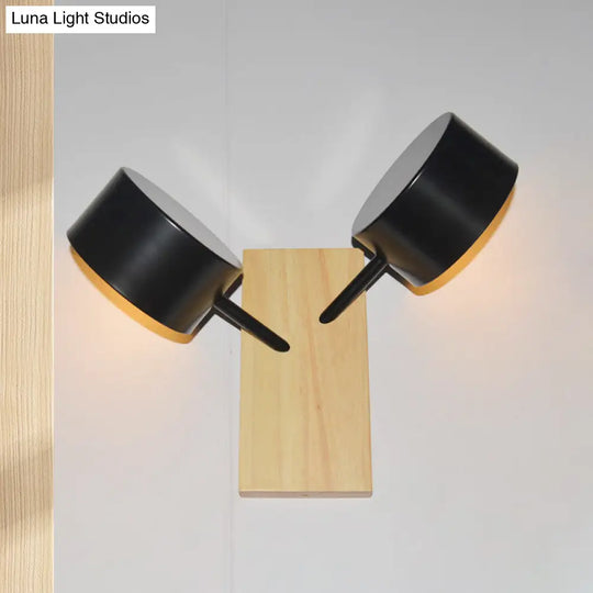 Contemporary Double Drum Wall Mounted Light: Metal Fixture For Kitchen With 2 Bulbs Black/White/Blue