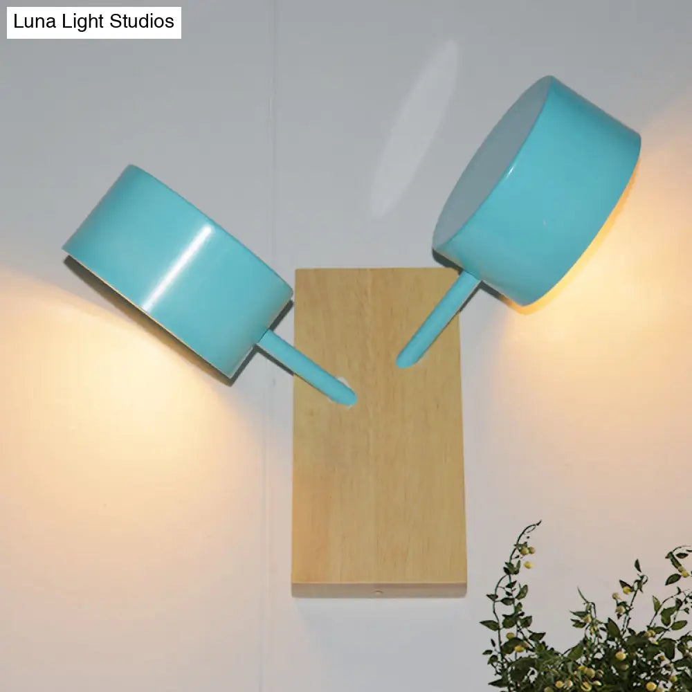 Contemporary Double Drum Wall Mounted Light: Metal Fixture For Kitchen With 2 Bulbs Black/White/Blue