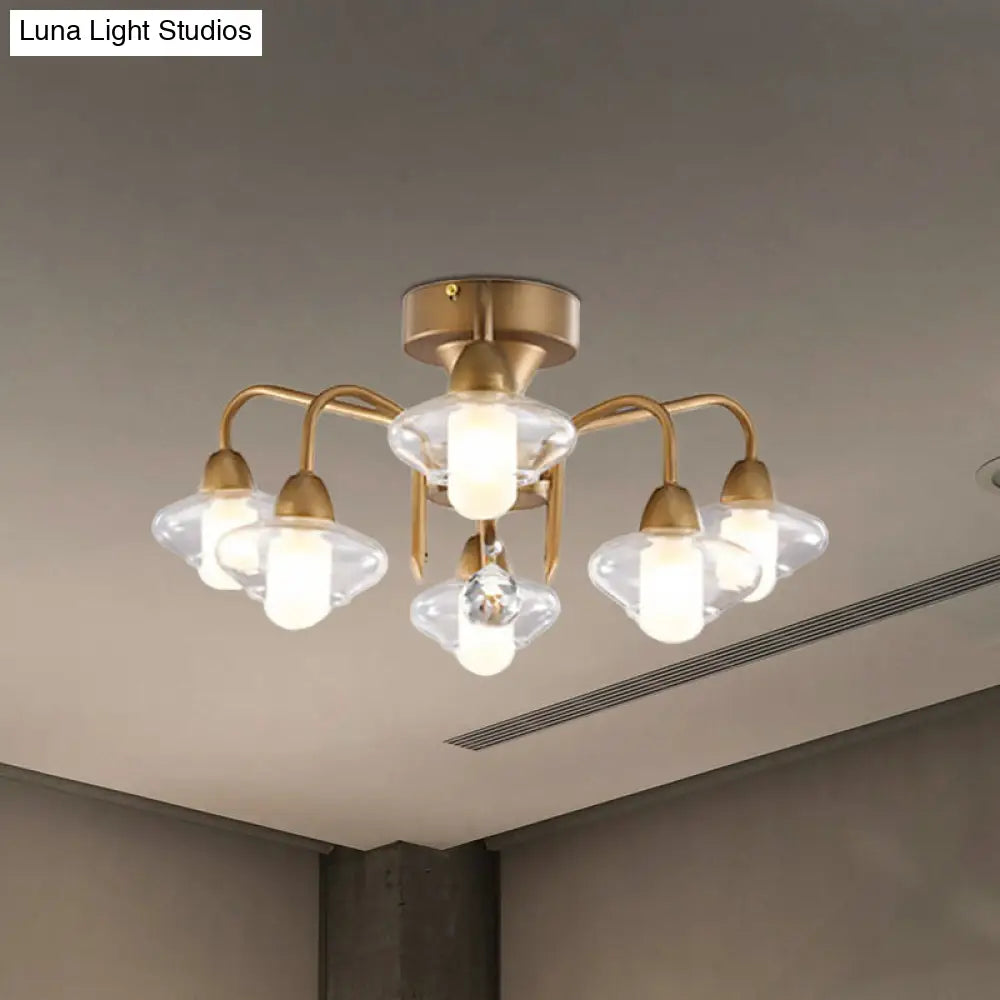 Contemporary Double Glass Shade Semi Flush Mount Light - Metal | 6 Lights Living Room Ceiling