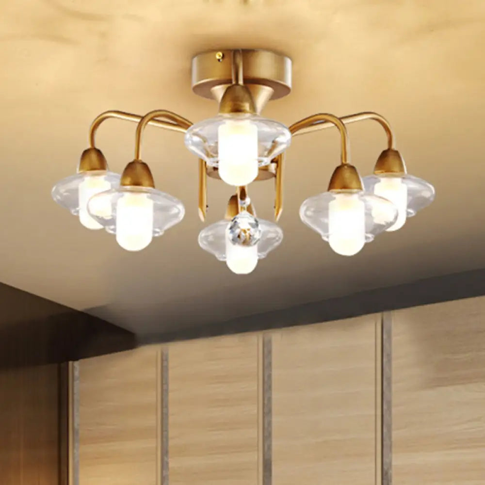 Contemporary Double Glass Shade Semi Flush Mount Light - Metal | 6 Lights Living Room Ceiling