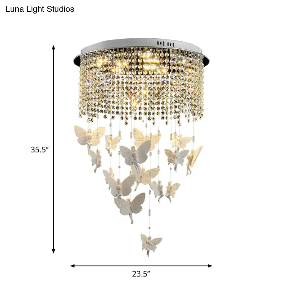 Contemporary Drum Flush Light With Clear Crystal Strand And Led Silver Ceiling Lighting - 19.5/23.5
