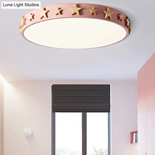 Contemporary Drum Flush Mount Light With Star Decoration - Ideal For Kids’ Bedroom