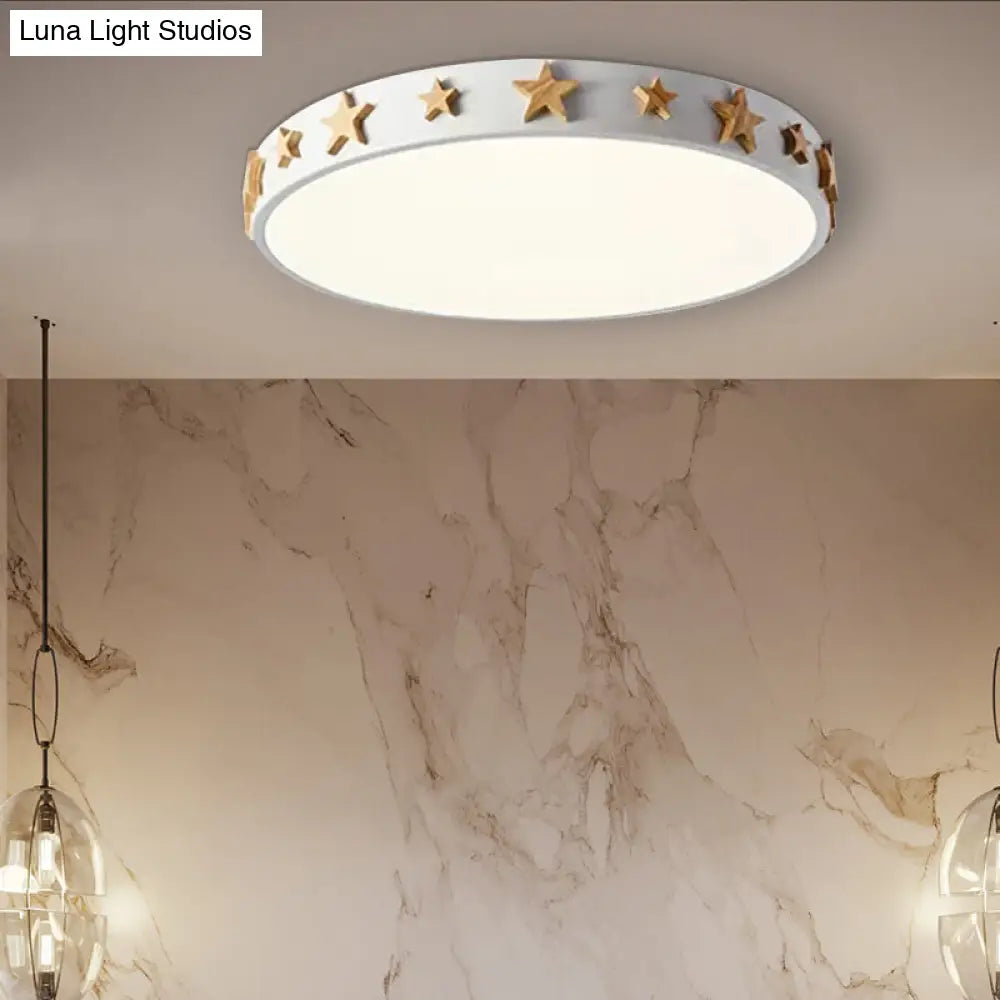 Contemporary Drum Flush Mount Light With Star Decoration - Ideal For Kids Bedroom