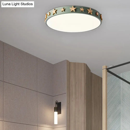 Contemporary Drum Flush Mount Light With Star Decoration - Ideal For Kids Bedroom