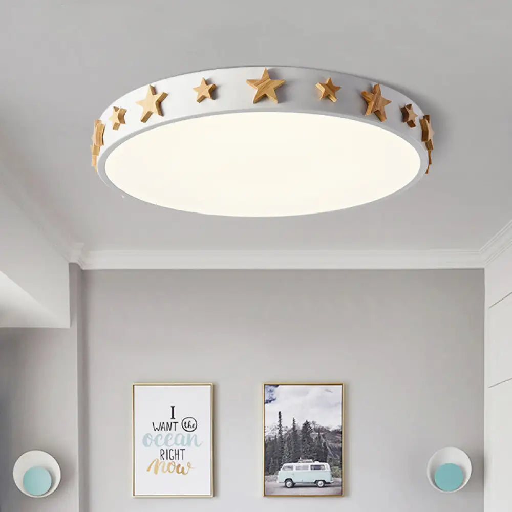 Contemporary Drum Flush Mount Light With Star Decoration - Ideal For Kids’ Bedroom White / 12’