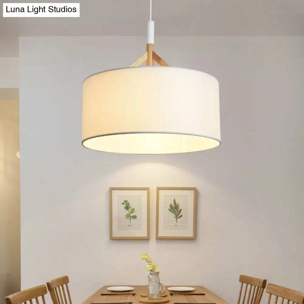 Contemporary Drum Pendant Light - White/Black Fabric 1-Light Ceiling Fixture