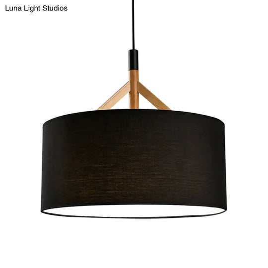 Contemporary Drum Pendant Light - White/Black Fabric 1-Light Ceiling Fixture