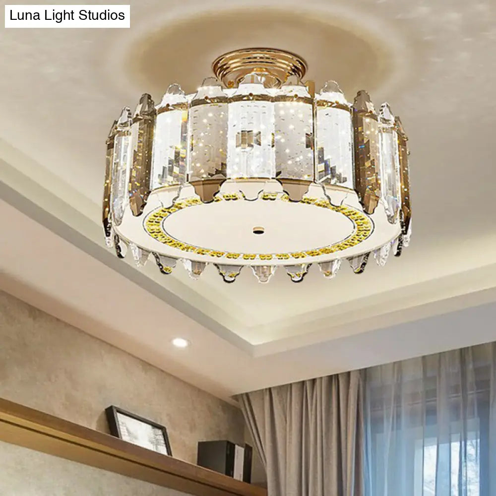 Contemporary Drum-Shaped Crystal Flush Mount Ceiling Light For Dining Room Clear / 16