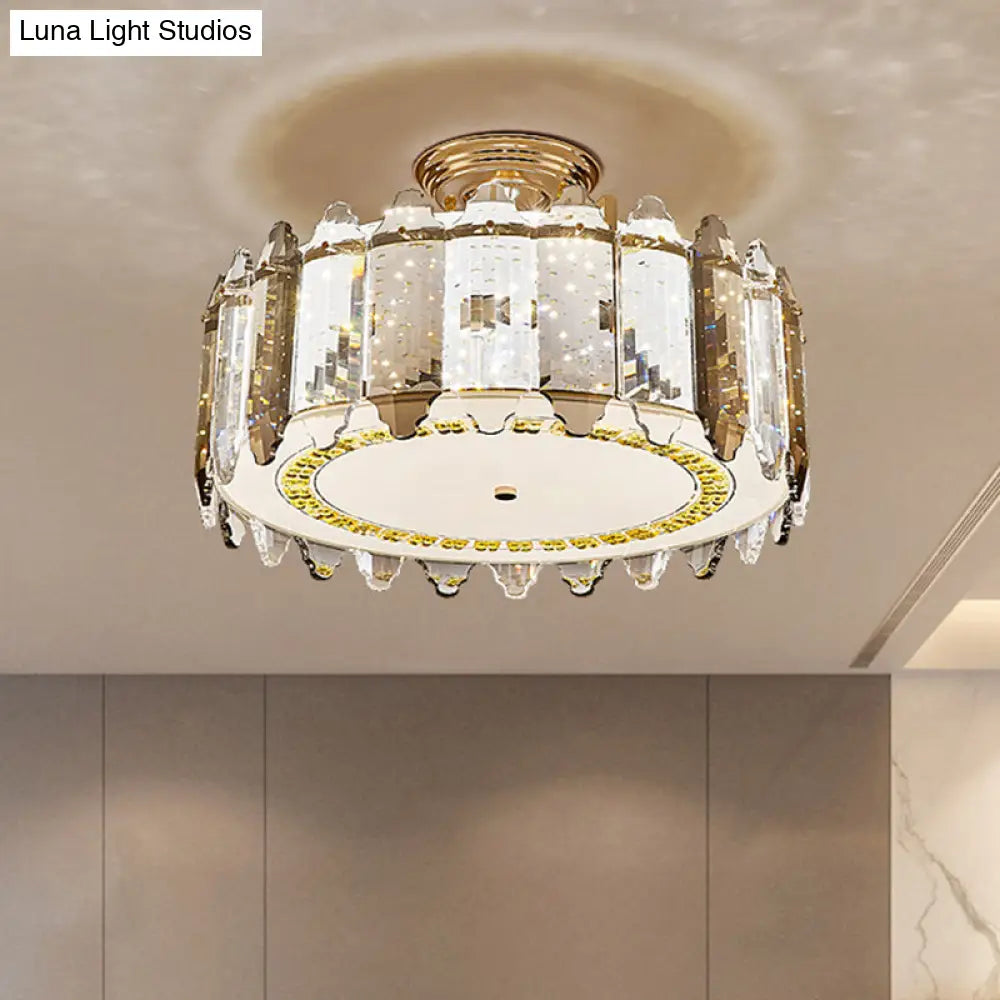 Contemporary Drum - Shaped Crystal Flush Mount Ceiling Light For Dining Room