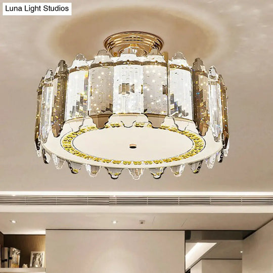 Contemporary Drum-Shaped Crystal Flush Mount Ceiling Light For Dining Room