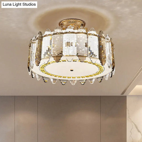 Contemporary Drum-Shaped Crystal Flush Mount Ceiling Light For Dining Room