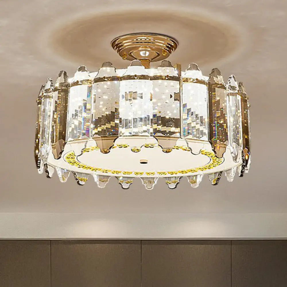 Contemporary Drum - Shaped Crystal Flush Mount Ceiling Light For Dining Room Clear / 19.5’