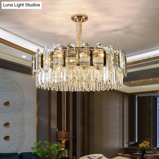 Contemporary Drum-Shaped Crystal Pendant Chandelier For Living Room