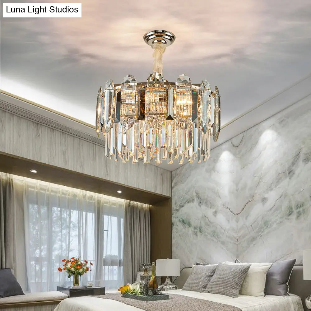 Contemporary Drum-Shaped Crystal Pendant Chandelier For Living Room