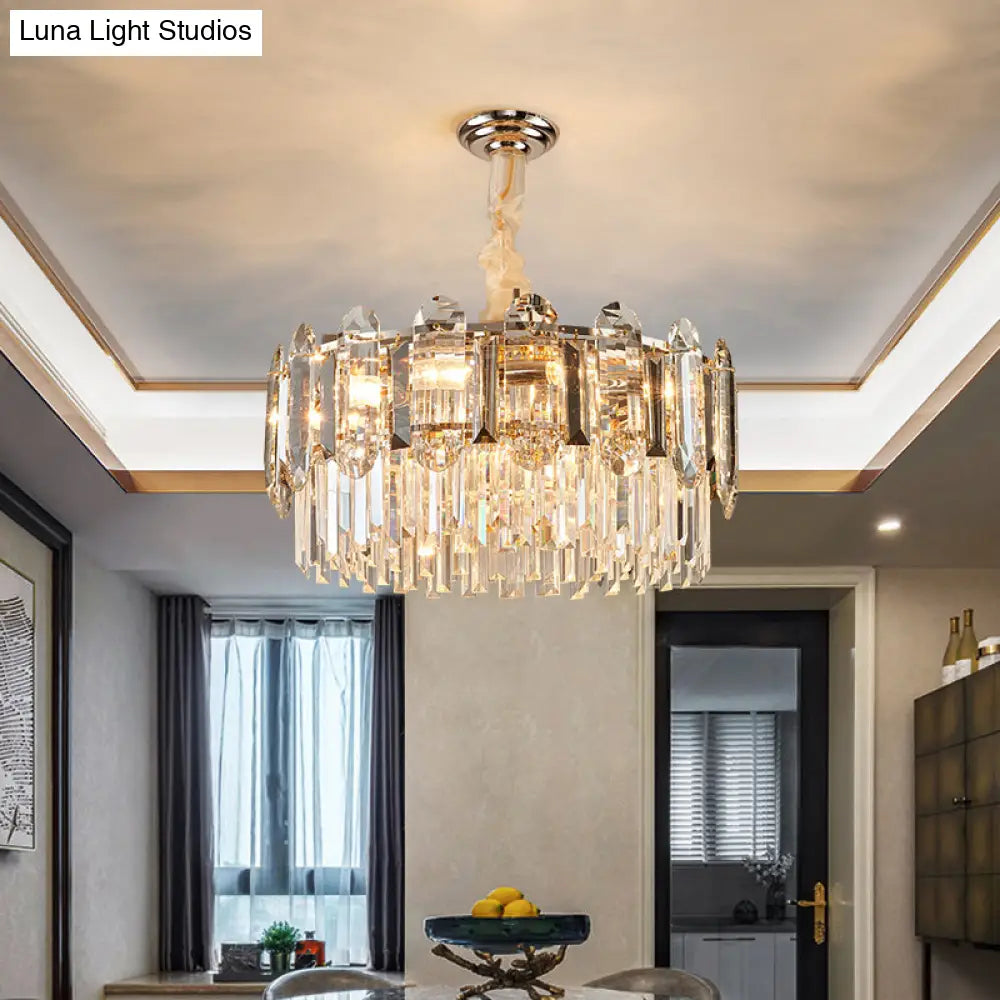 Contemporary Drum-Shaped Crystal Pendant Chandelier For Living Room