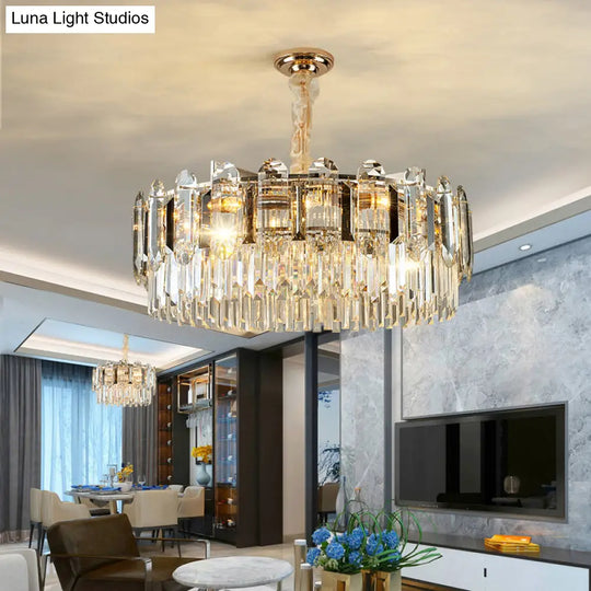 Contemporary Drum-Shaped Crystal Pendant Chandelier For Living Room