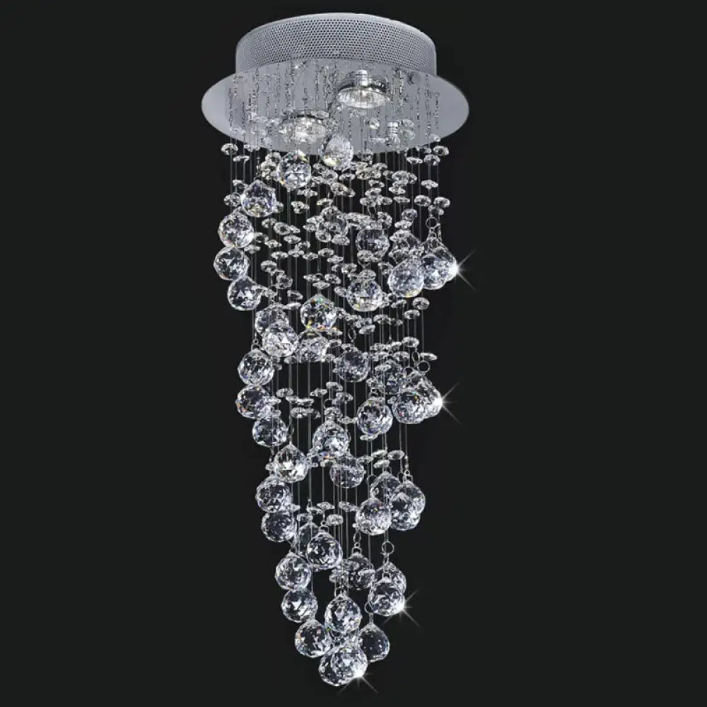 Contemporary Dual-Spiral Crystal Flush Mount Ceiling Light In Stainless Steel – 2/6-Head Ideal
