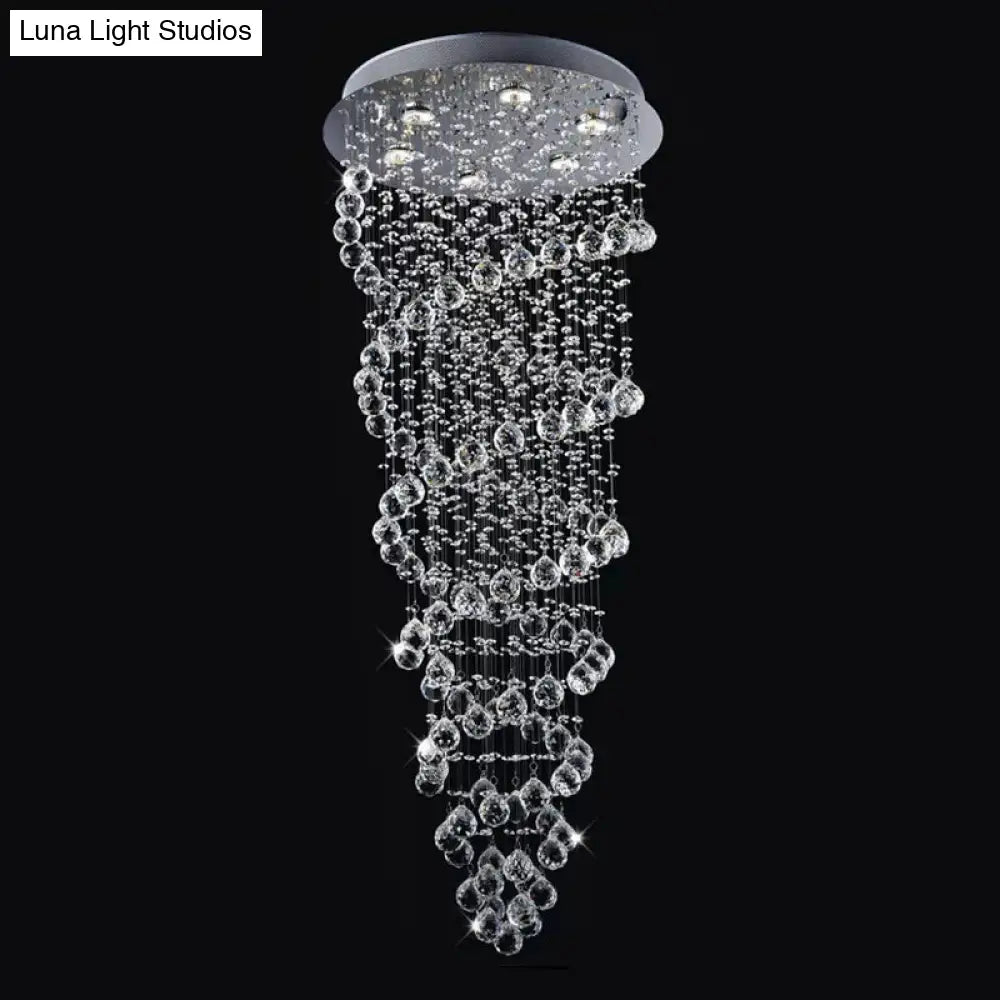 Contemporary Dual-Spiral Crystal Flush Mount Ceiling Light In Stainless Steel 2/6-Head Ideal For