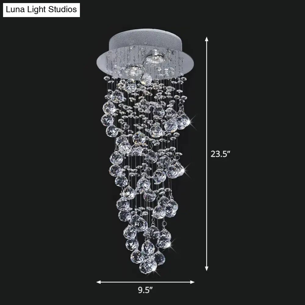 Contemporary Dual-Spiral Crystal Flush Mount Ceiling Light In Stainless Steel – 2/6-Head Ideal