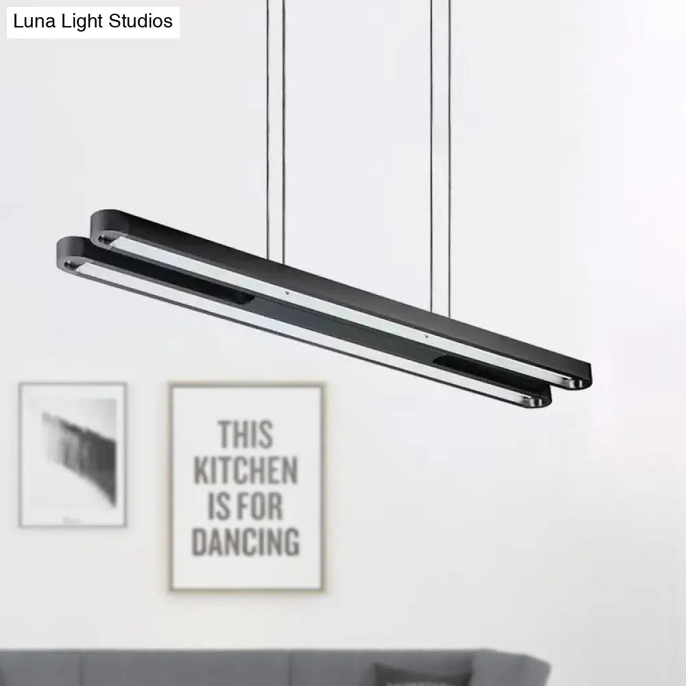 Contemporary Elongated Oval Metal Pendant Led Light - Black With Adjustable White/Warm/Natural