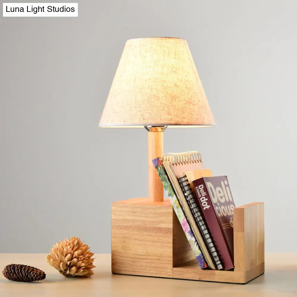 Contemporary Empire Shade Table Light With Bookshelf Design - Beige