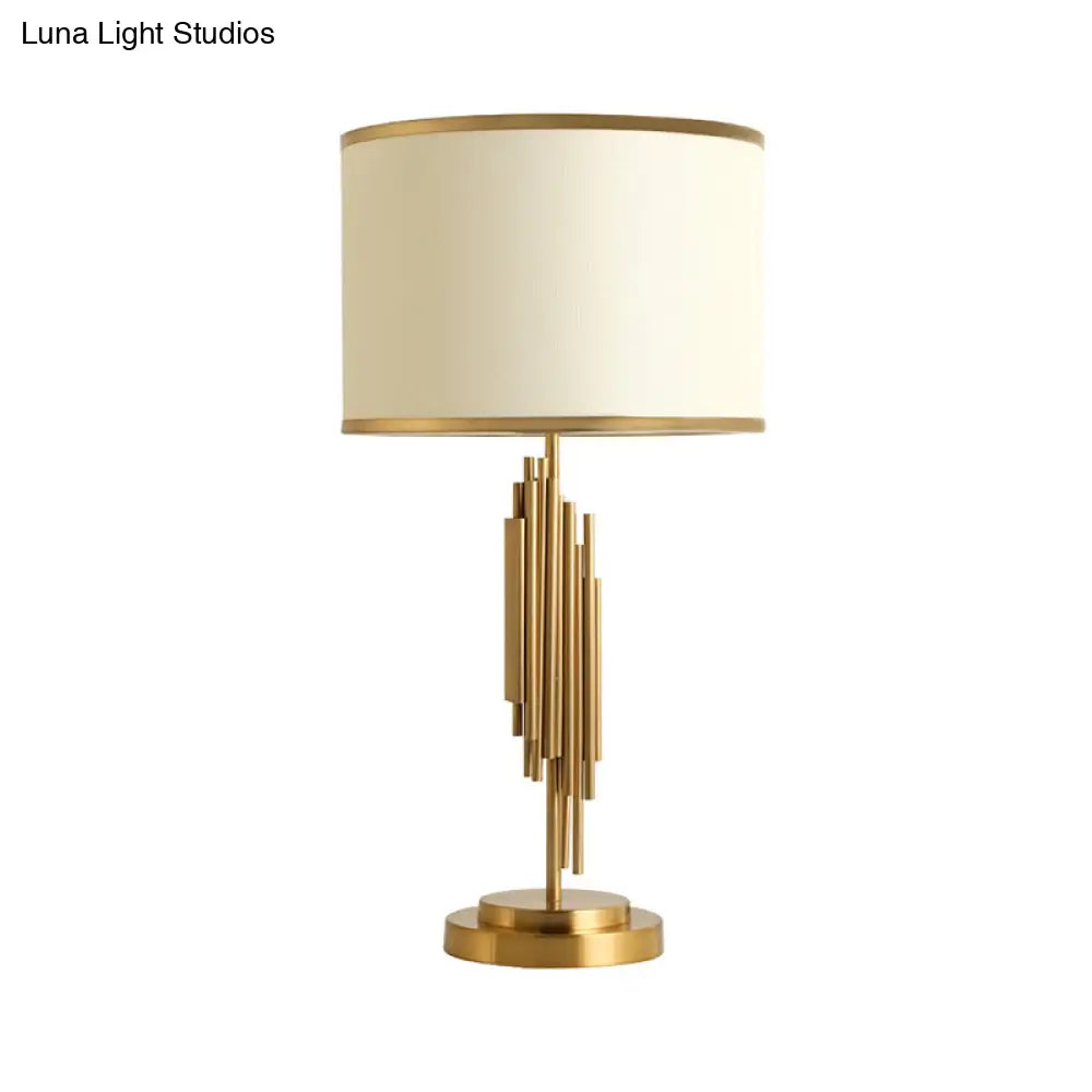 Contemporary Fabric Barrel Desk Lamp - 12/14 Wide 1-Bulb Gold Task Lighting For Bedside Or Small