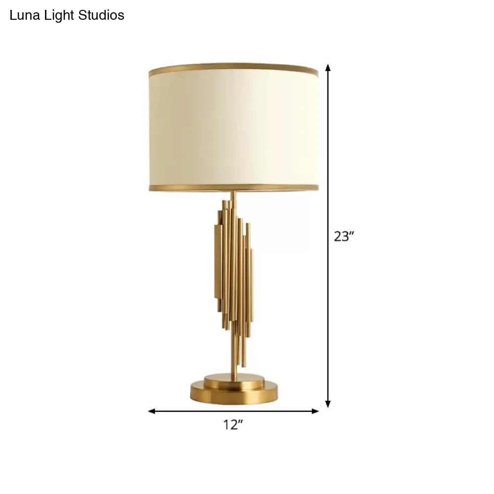 Contemporary Fabric Barrel Desk Lamp - 12/14 Wide 1-Bulb Gold Task Lighting For Bedside Or Small