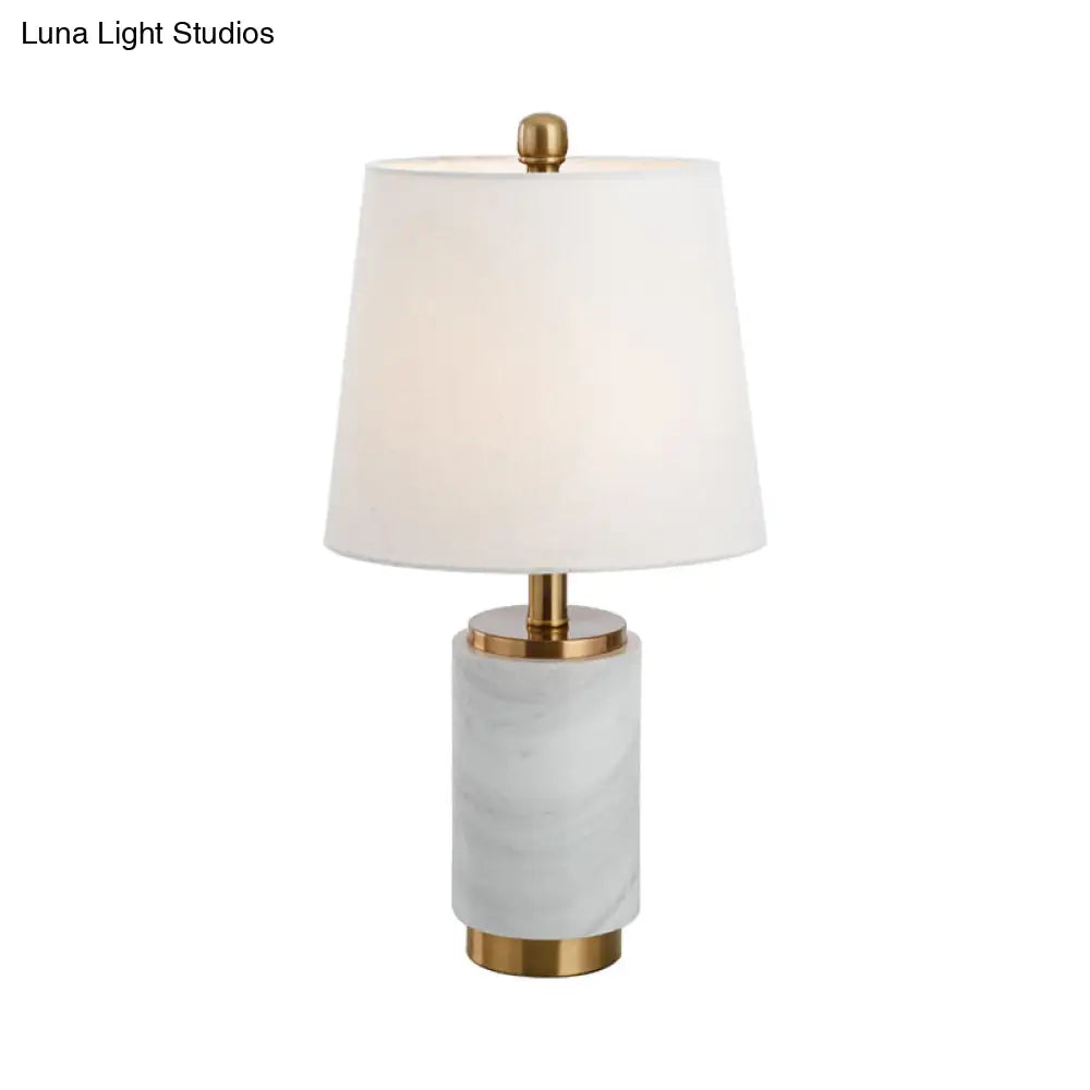 Contemporary Fabric Conical Table Light: White Small Desk Lamp For Living Room